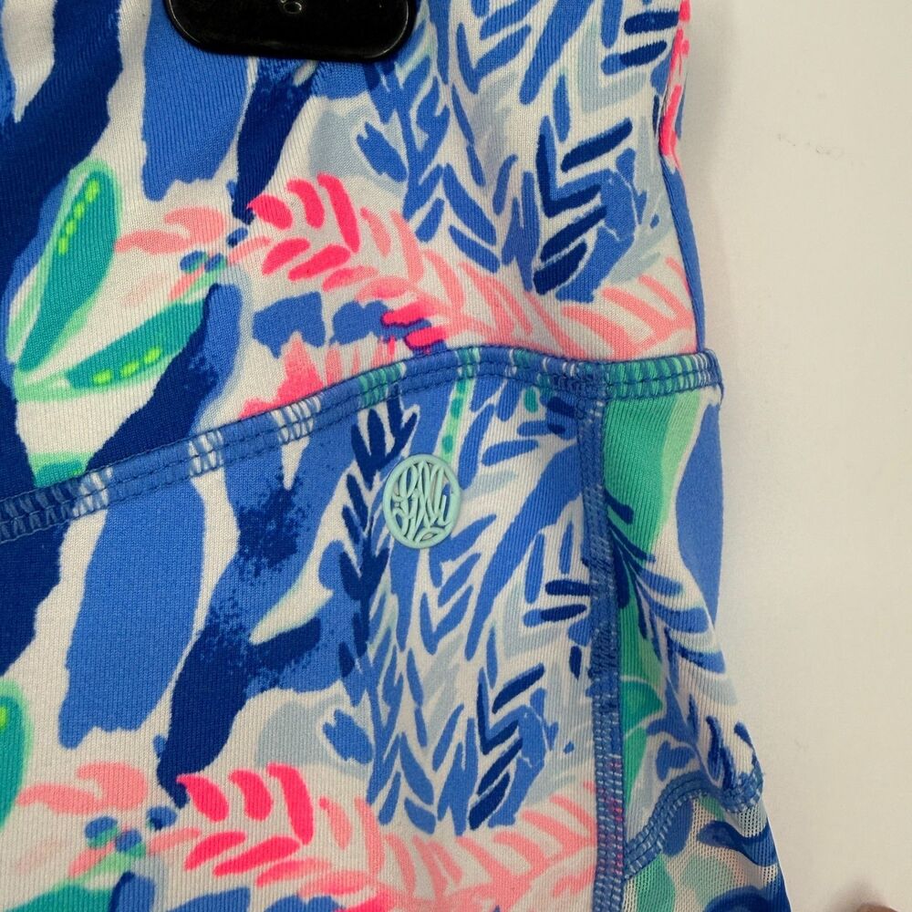 Lilly Pulitzer Luxletic Legging Women XL Blue Weekender Crop Tropical Coastal - Picture 5 of 13